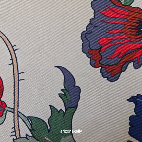 Liberty Silk Scarf Floral Design Hand-Rolled Red, Blue, Green - Picture 7 of 15
